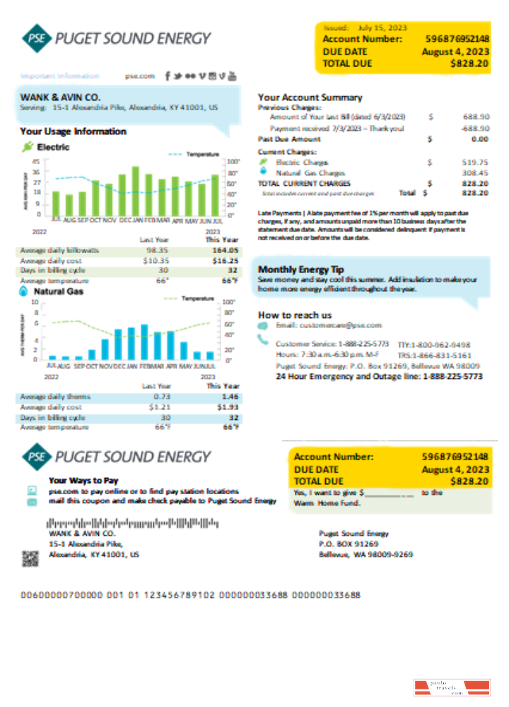 Washington Puget Sound Energy utility business bill,  SCR PSD template